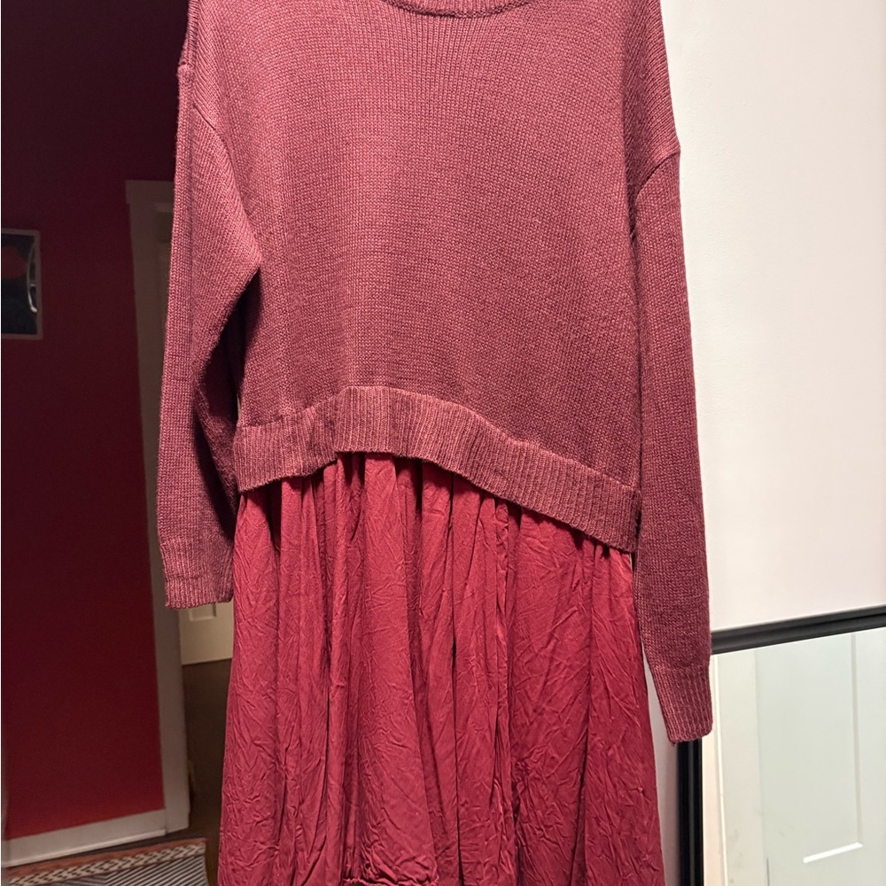 Womens Midi Dress with Sweater Top in Dusty Rose
